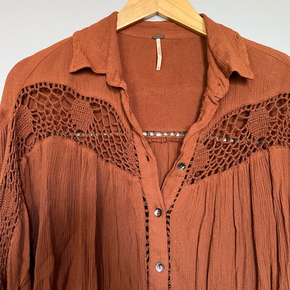 Free People Katie Bird Button down shirt size small - rust - Picture 4 of 7